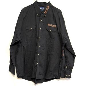 Wrangler Western Shirt Button-Up, XXL, Black, Rose Gold Embroidery